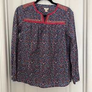 J Crew Blue and Pink Paisley Blouse